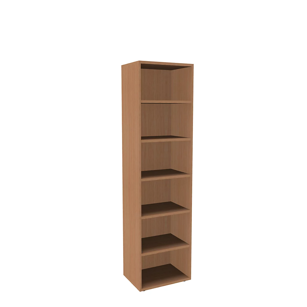 Boekenkast, 6 OH, fijne spaanplaat, B 600 x D 450 x H 2300 mm, beukendecor