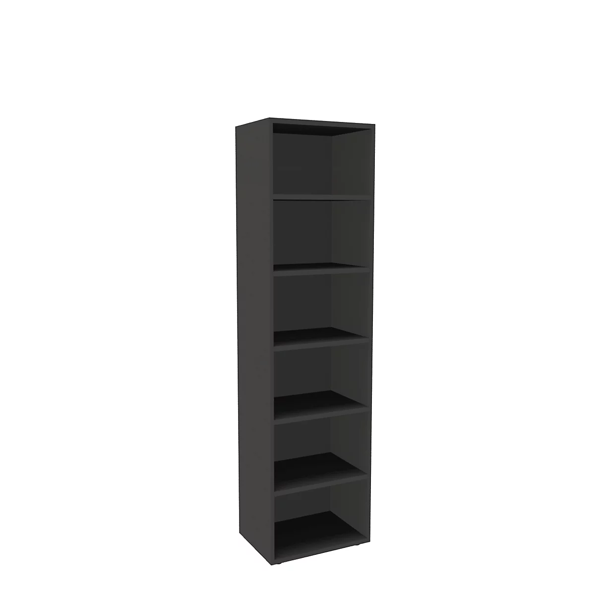 Boekenkast, 6 OH, fijne spaanplaat, B 600 x D 450 x H 2300 mm, grafiet