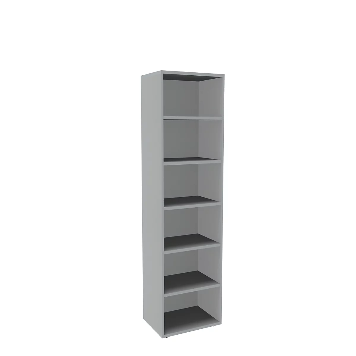 Boekenkast, 6 OH, fijne spaanplaat, B 600 x D 450 x H 2300 mm, lichtgrijs