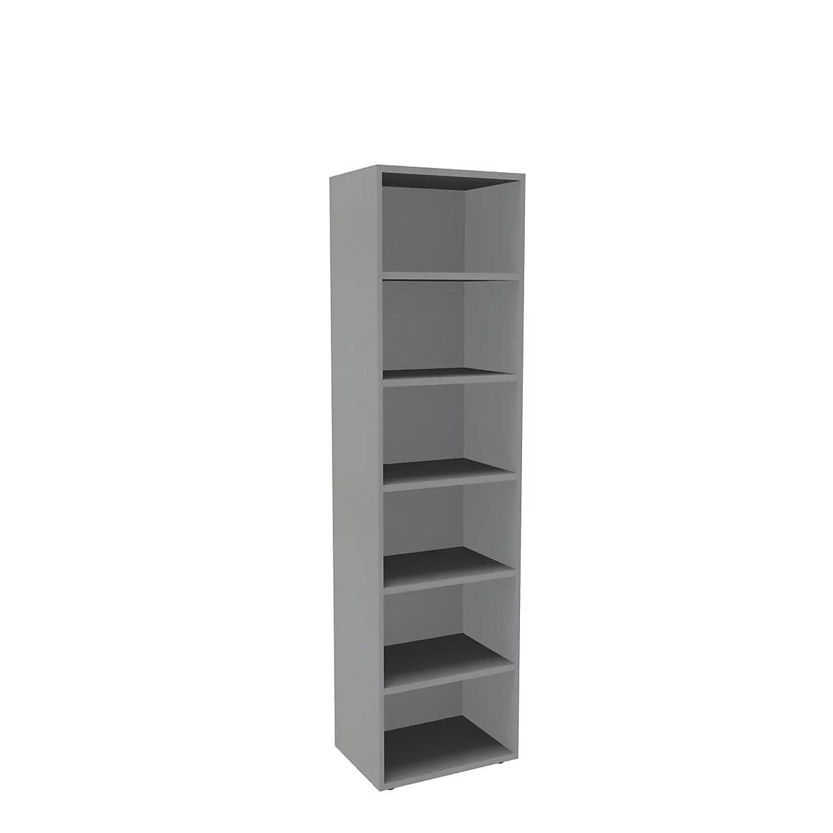 Boekenkast, 6 OH, fijne spaanplaat, B 600 x D 450 x H 2300 mm, zilver