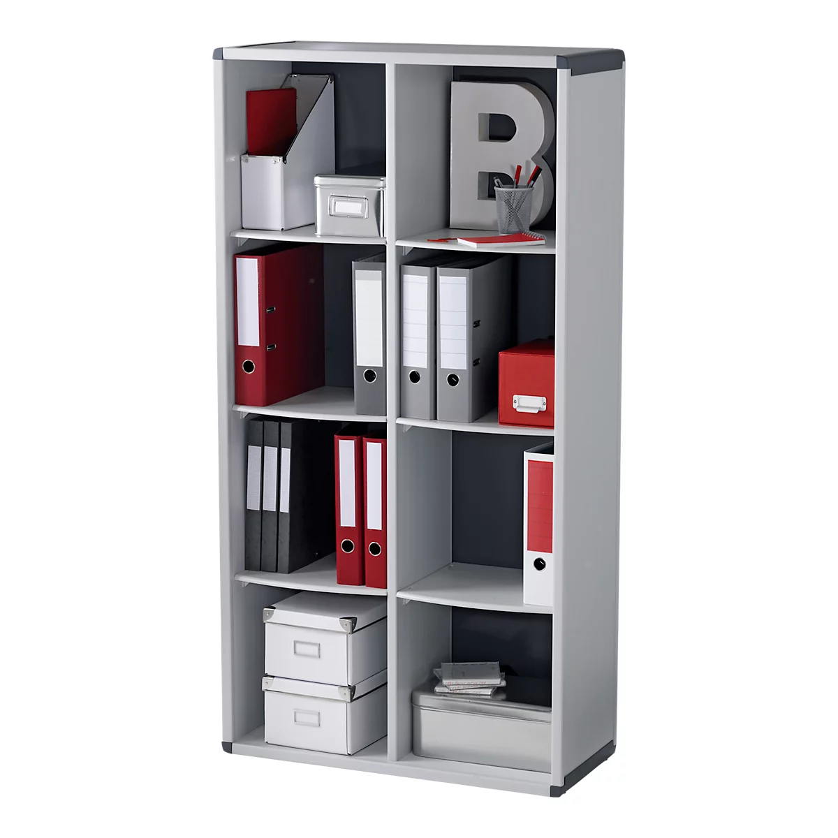 Boekenkast, polystyreen, 8 vakken, B 790 x D 330 x H 1548 mm, antraciet