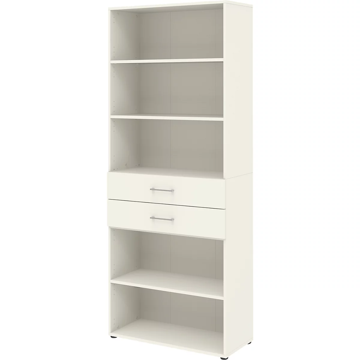 Boekenkast TEMPIO - van hout - met 2 laden - B 800 x D 330 x H 2130 mm - 6 OH - wit