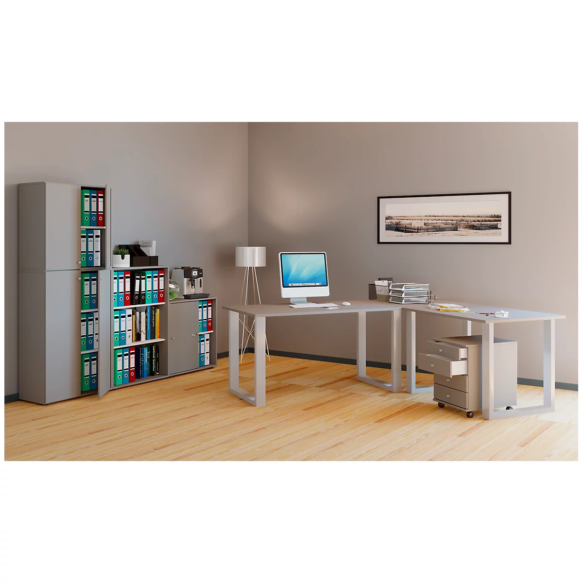 Boekenkast van hout, 2 OH, in hoogte verstelbaar legbord, B 700 x D 400 x H 740 mm, wit
