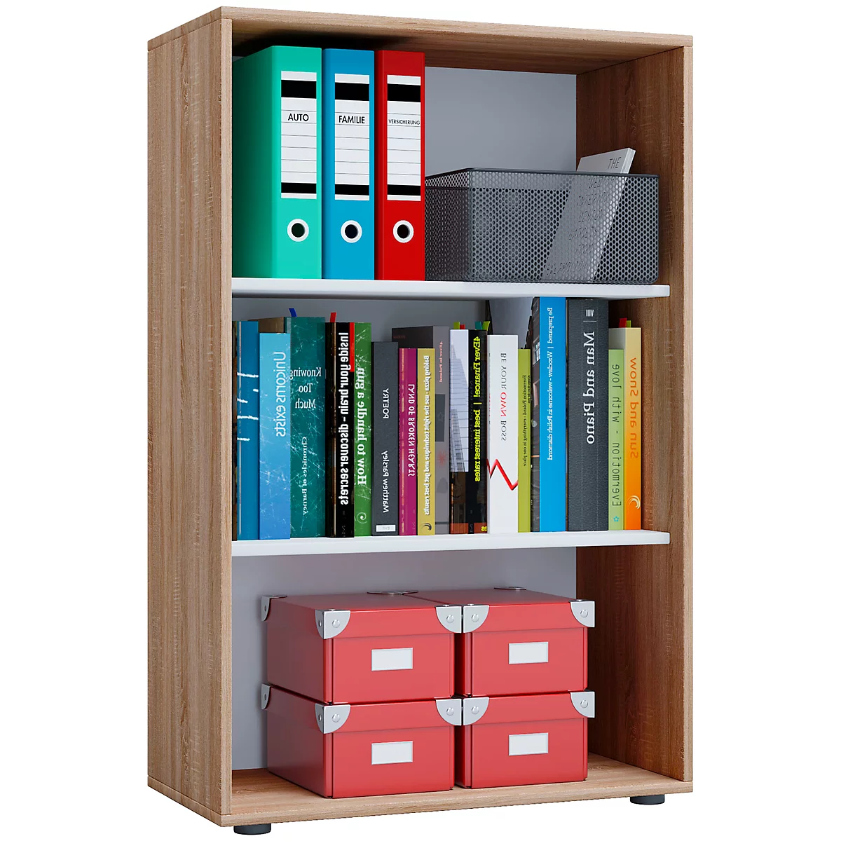 Boekenkast van hout, 3 OH, in hoogte verstelbare legborden, B 700 x D 400 x H 1050 mm, Sonoma eik