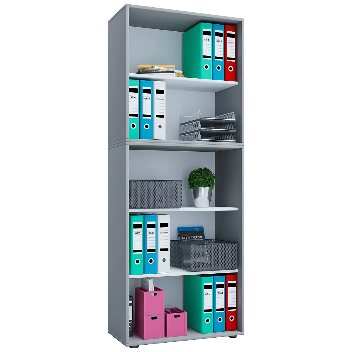 Boekenkast van hout, 5 OH, in hoogte verstelbare legborden, B 700 x D 400 x H 1780 mm, grijs
