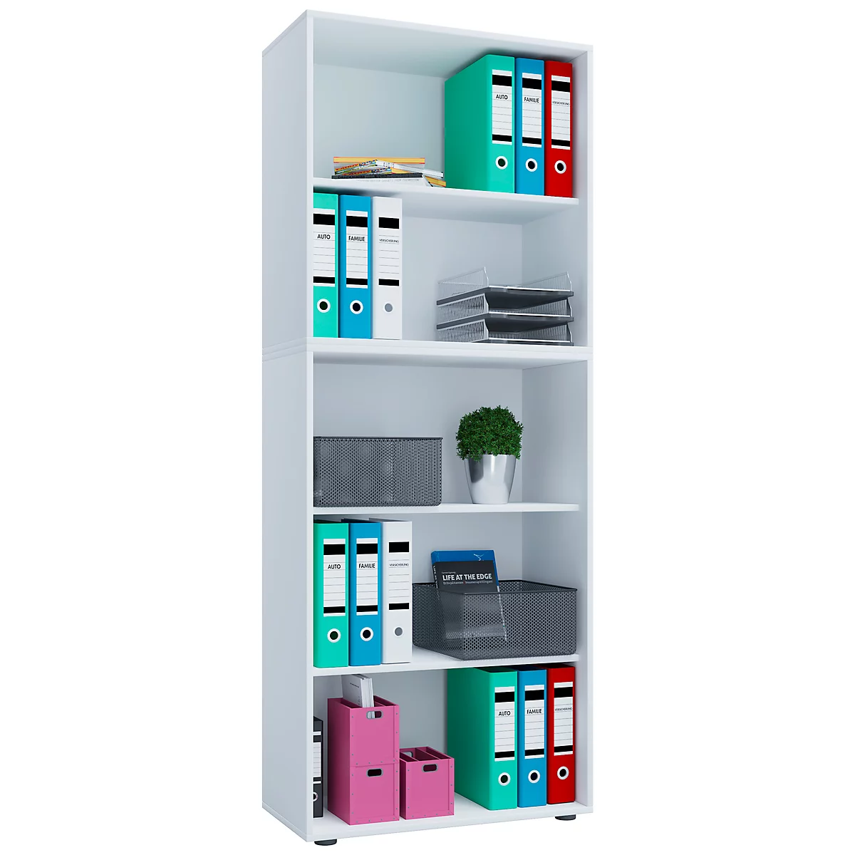 Boekenkast van hout, 5 OH, in hoogte verstelbare legborden, B 700 x D 400 x H 1780 mm, wit