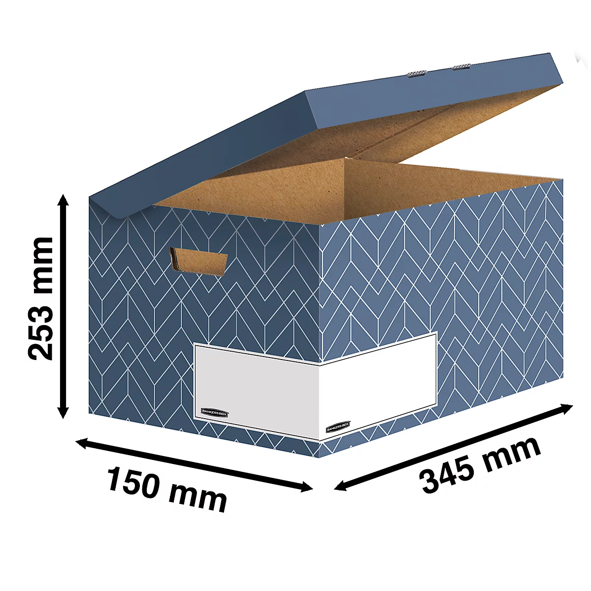 Boîte à couvercle rabattable Maxi BANKERS BOX® Décor, carton certifié FSC®, L 570 x l 367 x h 291 mm, pour formats DIN A4, bleu ardoise, 5 pièces.