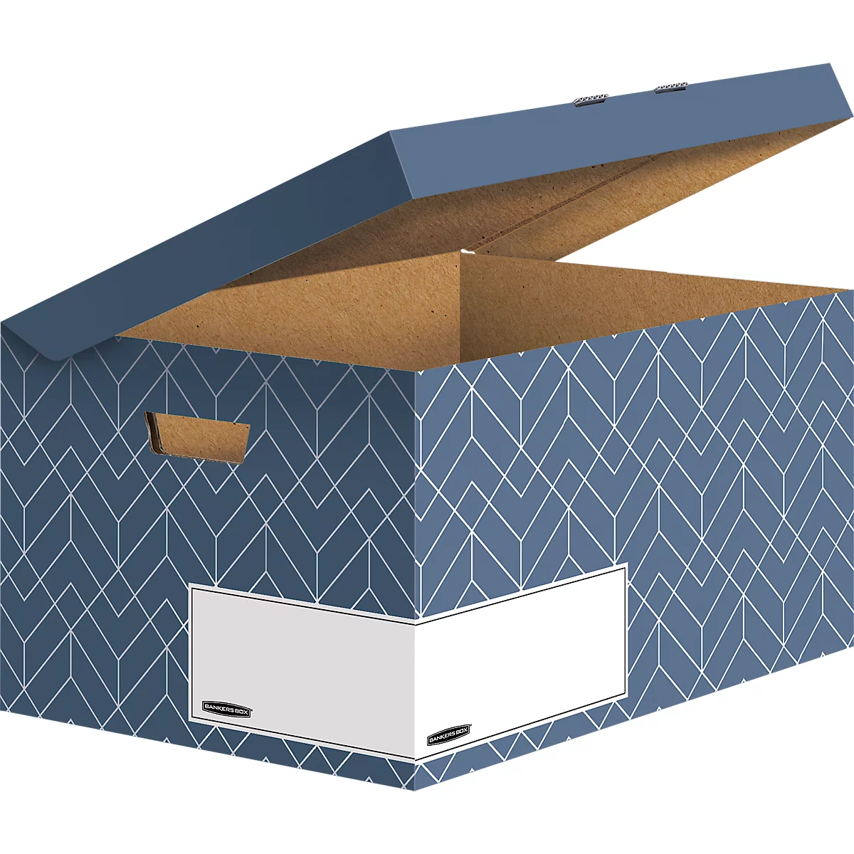 Boîte à couvercle rabattable Maxi BANKERS BOX® Décor, carton certifié FSC®, L 570 x l 367 x h 291 mm, pour formats DIN A4, bleu ardoise, 5 pièces.
