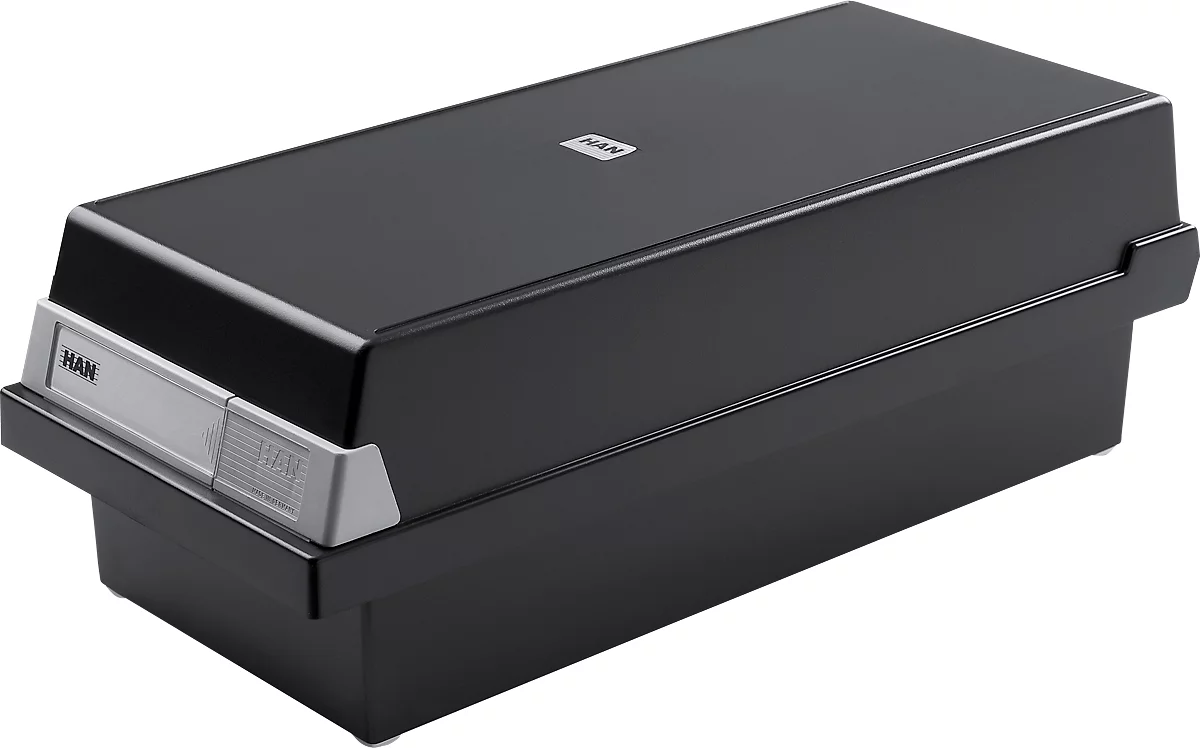 Boîte à fiches HAN, plastique, format A6 paysage, avec couvercle, noir