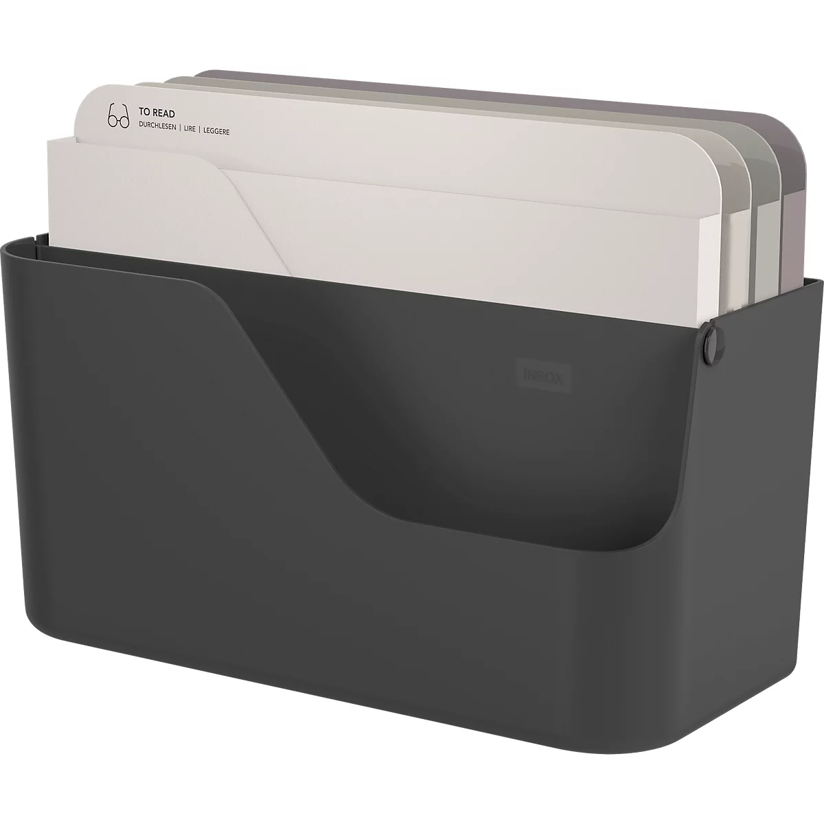 Boîte à lettres Rotho My Paper, 5 compartiments pour documents de format A4, L 355 x P 162 x H 295 mm, PP et carton, noir avec compartiments pour dossiers gris
