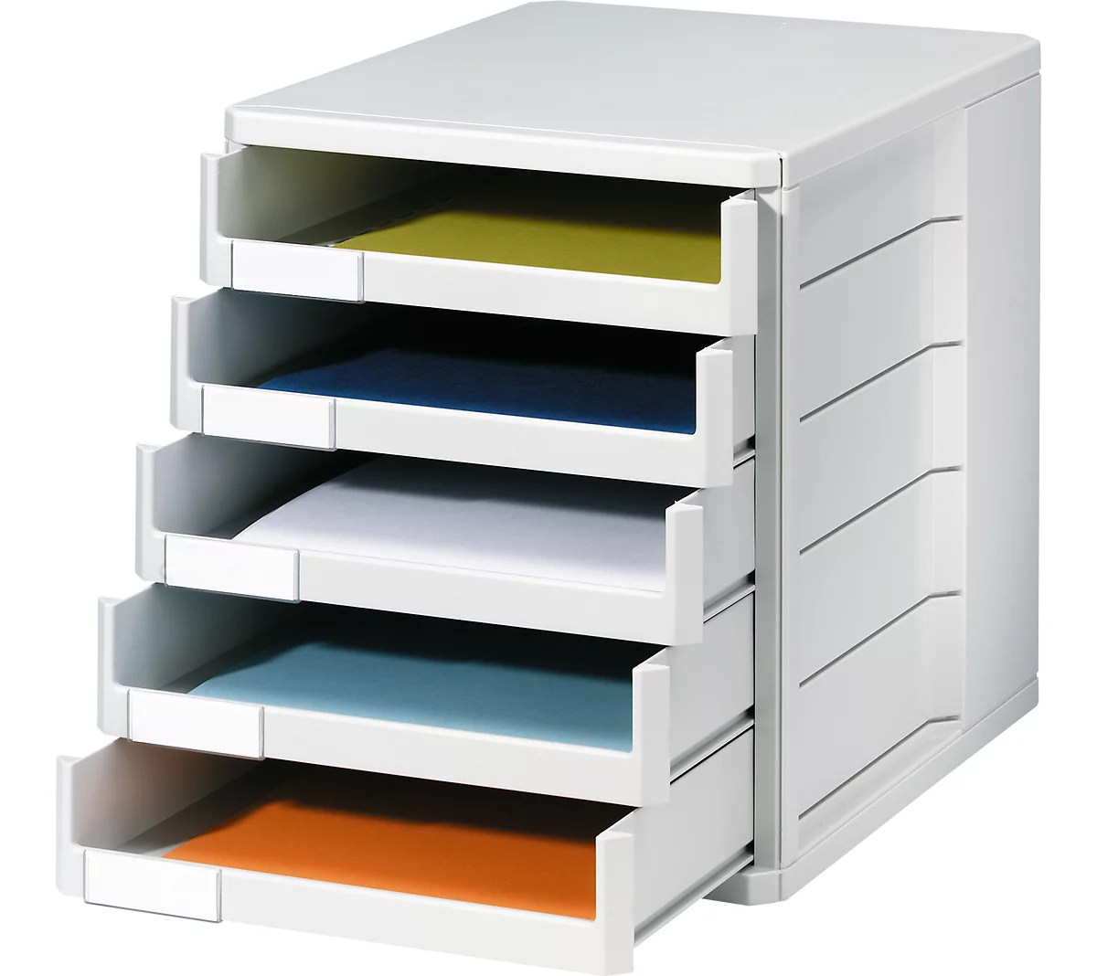 Boîte à tiroirs, 5 tiroirs, format A4, polystyrène, gris clair
