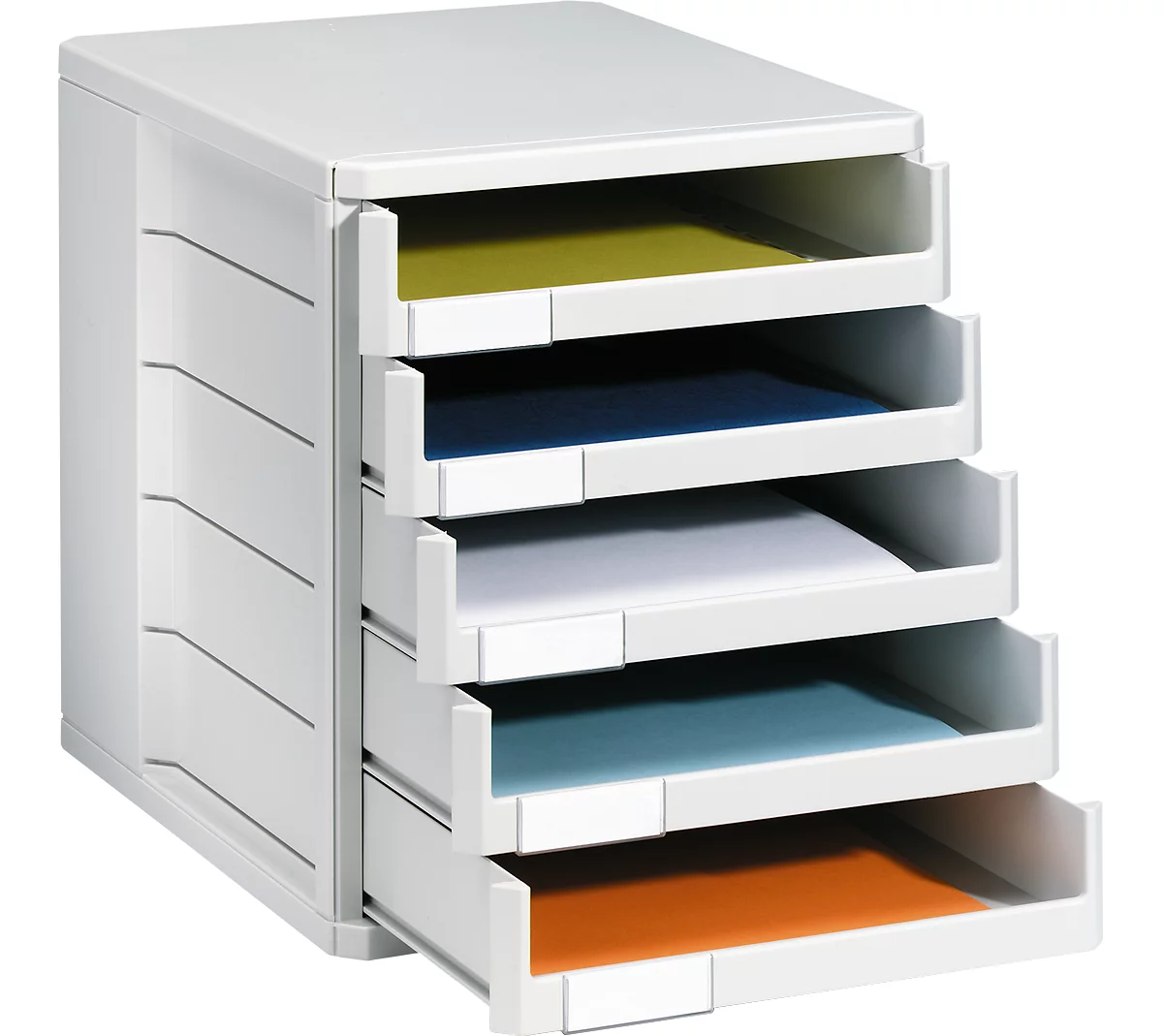Boîte à tiroirs, 5 tiroirs, format A4, polystyrène, gris clair