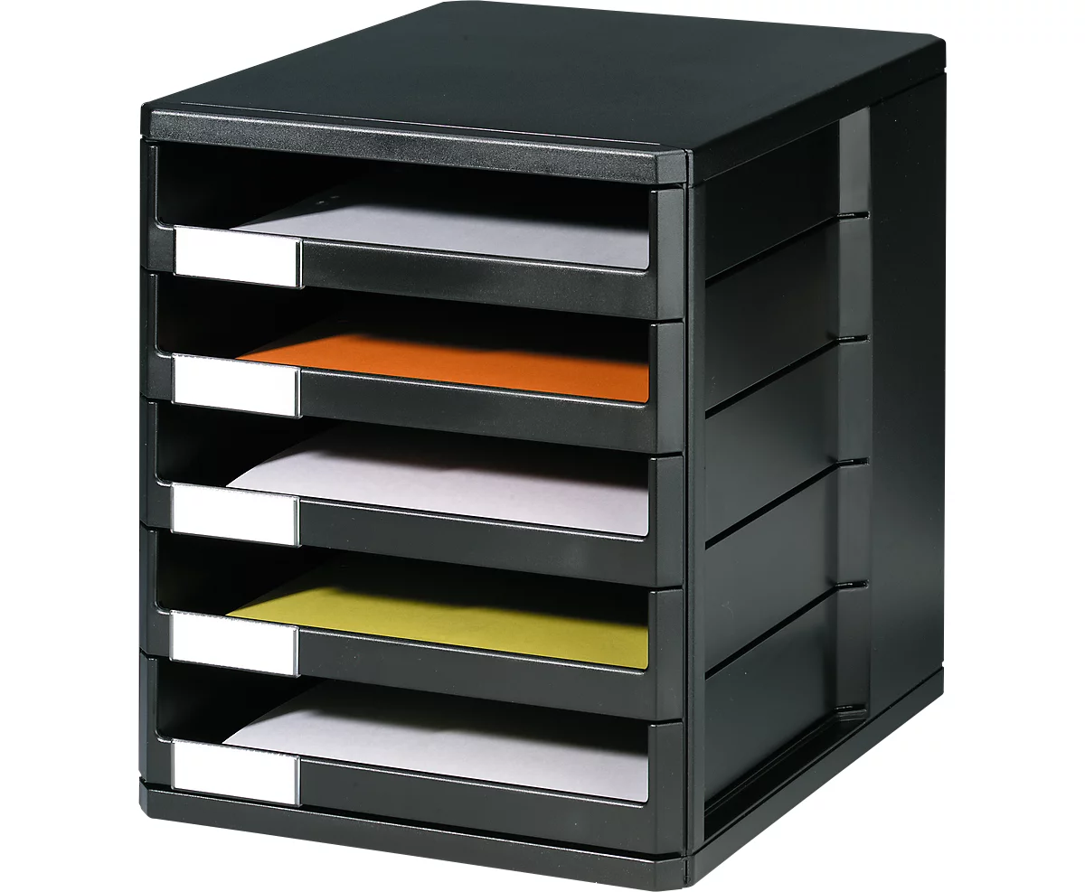 Boîte à tiroirs, 5 tiroirs, format A4, polystyrène, noir