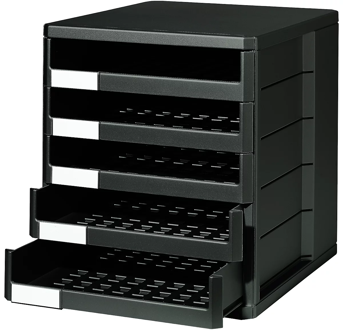 Boîte à tiroirs, 5 tiroirs, format A4, polystyrène, noir