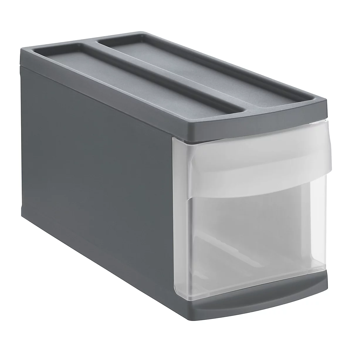 Boîte à tiroirs Rotho SYSTEMIX S, modulaire, 1 tiroir fermé, poignée encastrée, empilable, code QR, L 395 x l 170 x H 203 mm, PP, anthracite-transparent