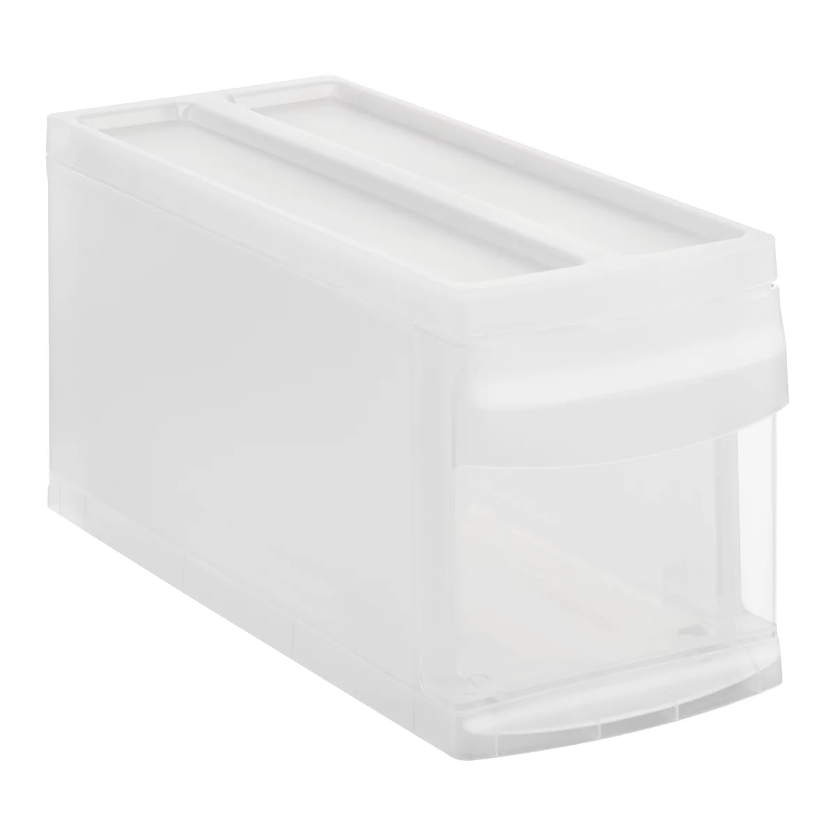 Boîte à tiroirs Rotho SYSTEMIX S, modulaire, 1 tiroir fermé, poignée encastrée, empilable, code QR, L 395 x l 170 x H 203 mm, PP, transparent