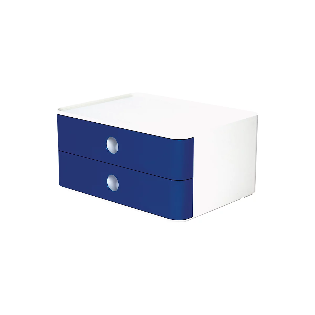Boîte à tiroirs Smart-Box HAN Allison, 2 tiroirs avec cloisons de séparation, Support pour câble, empilable, plastique ABS, bleu royal