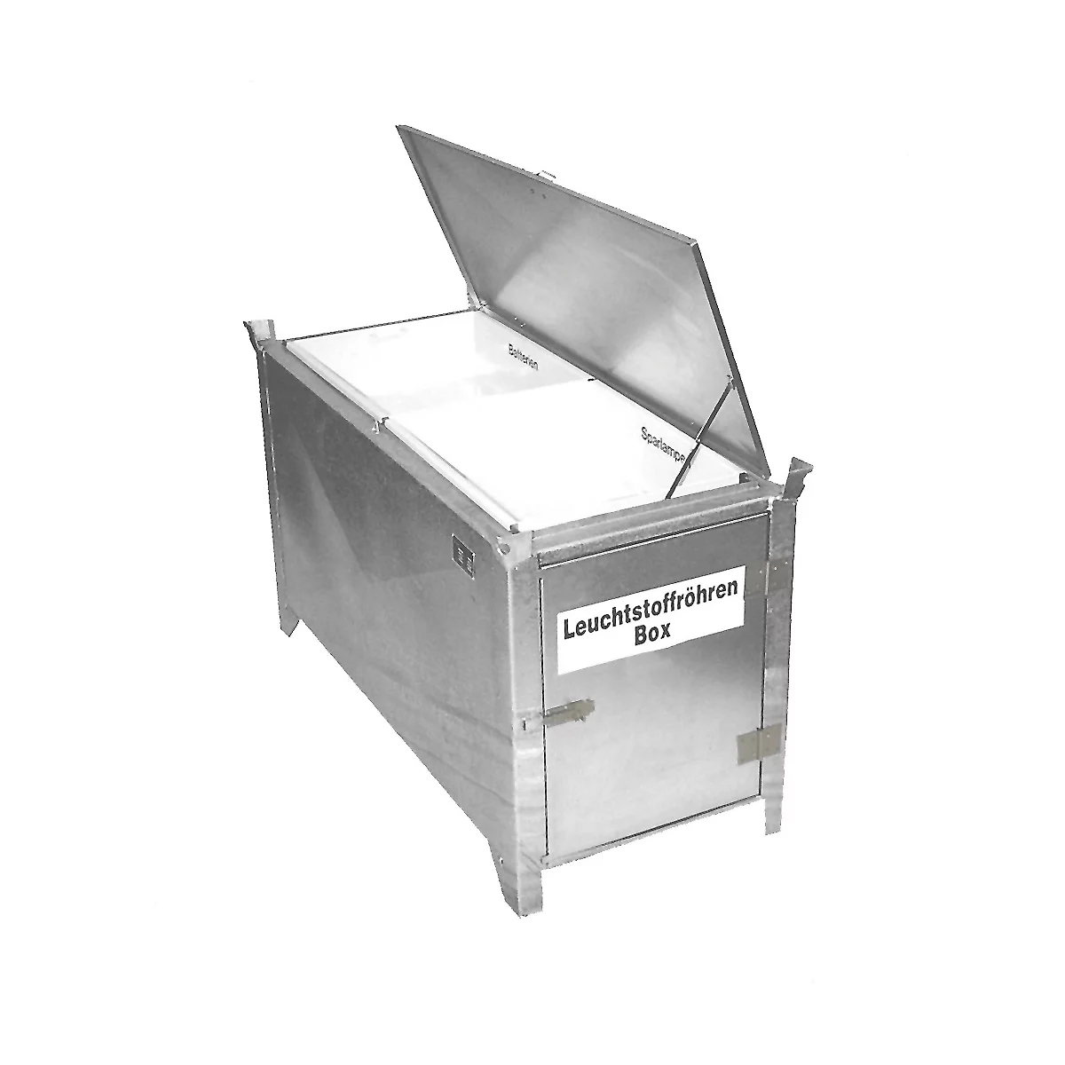 Boîte à tubes fluorescents BAUER SL-D 150, en tôle d'acier, accessible en fauteuil roulant, verrouillable, porte/couvercle galvanisé, L 1700 x P 770 x H 975 mm, galvanisé