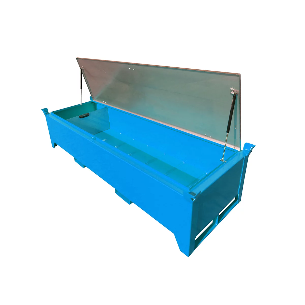 Boîte à tubes fluorescents BAUER SL-N 220, en tôle d'acier, accessible aux fauteuils roulants, couvercle galvanisé, cloison amovible, L 2300 x P 800 x H 530 mm, bleu