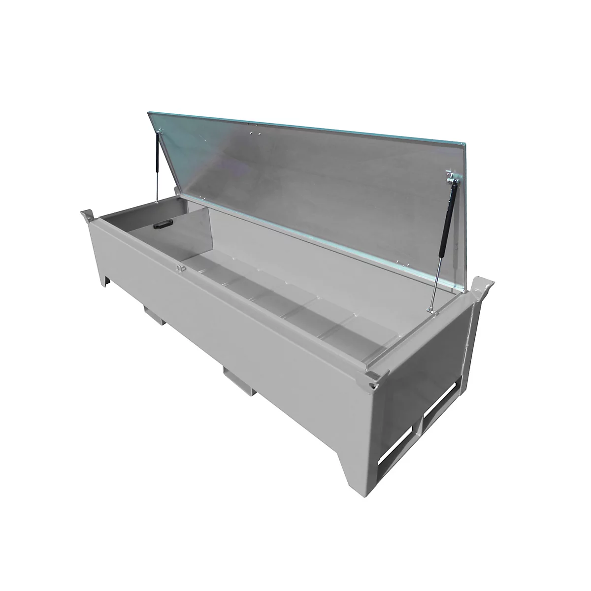 Boîte à tubes fluorescents BAUER SL-N 220, en tôle d'acier, accessible en fauteuil roulant, couvercle galvanisé, cloison amovible, L 2300 x P 800 x H 530 mm, gris