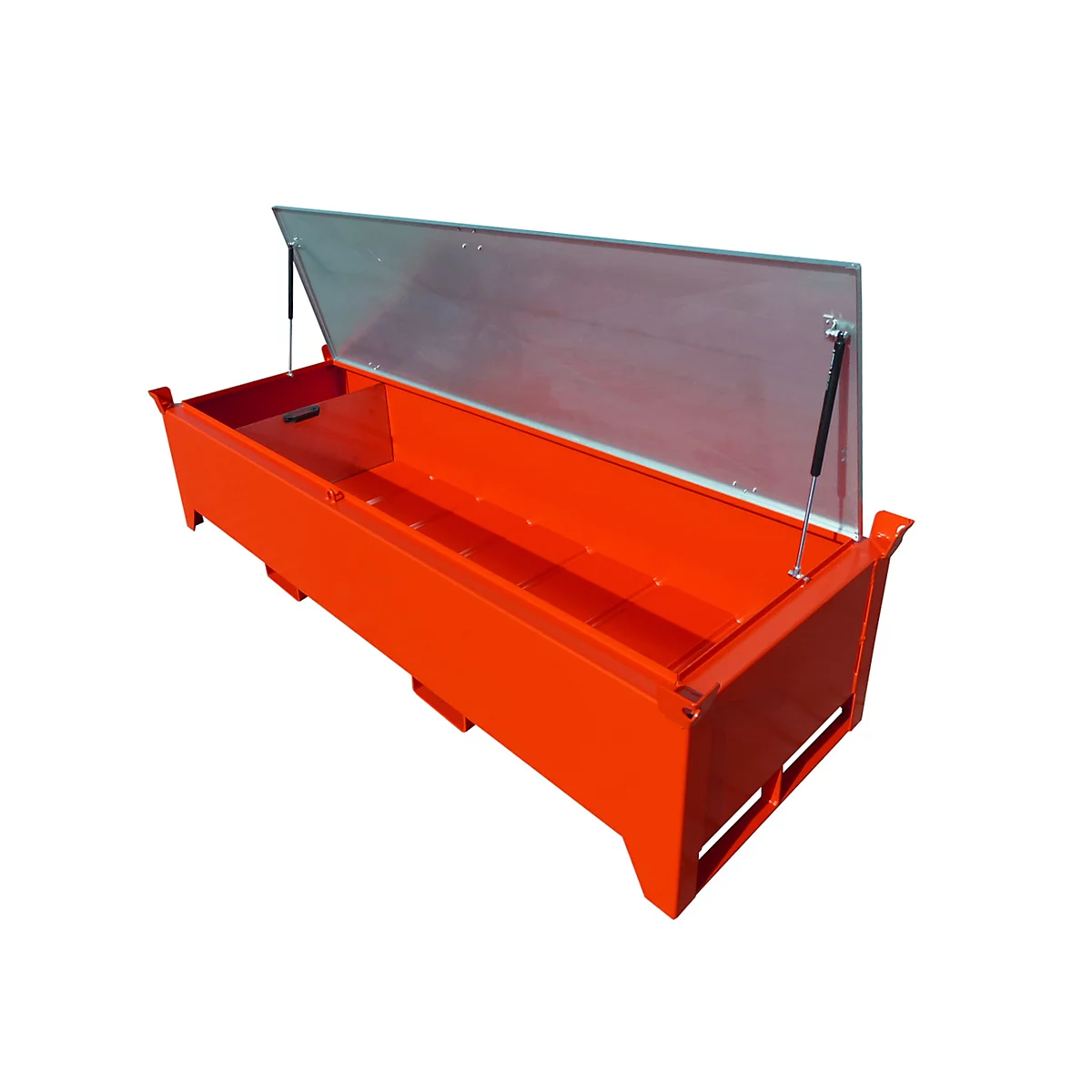 Boîte à tubes fluorescents BAUER SL-N 220, en tôle d'acier, accessible en fauteuil roulant, couvercle galvanisé, cloison amovible, L 2300 x P 800 x H 530 mm, rouge