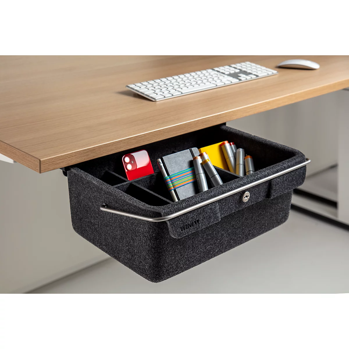 Boîte à ustensiles WINEA TOOLZ MyKit, compartimentage intérieur, serrure WINI, avec poignée, L 350 x P 247 x H 145 mm, gris