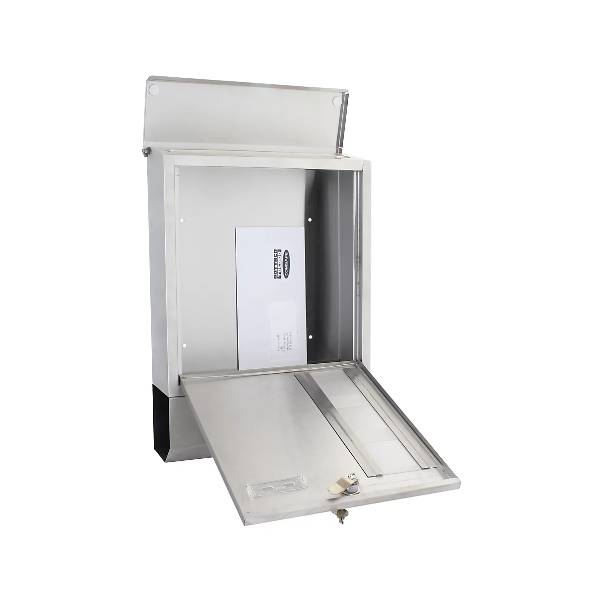 Boîte aux lettres Corto Rottner, avec emplacement pour journaux, L 300 x P 100 x H 435 mm, montage mural, serrure à cylindre, inox