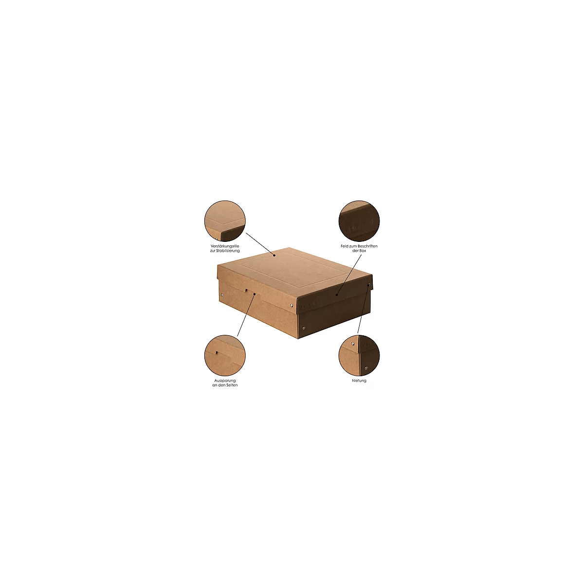 Boîte d'archives Falken PureBox Nature A4, pour jusqu'à 1250 feuilles, avec champ d'inscription, L 320 x l 240 x hauteur de remplissage 100 mm, carton FSC®, brun