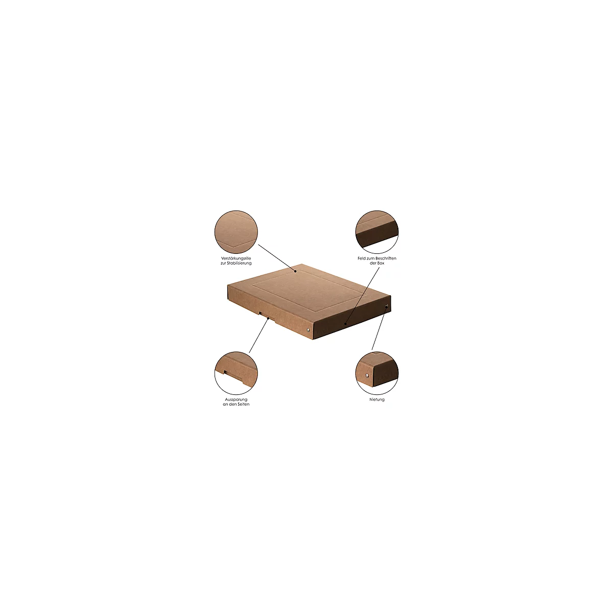 Boîte d'archives Falken PureBox Nature A4, pour jusqu'à 500 feuilles, avec champ d'inscription, L 320 x l 240 x hauteur de remplissage 40 mm, carton FSC®, brun