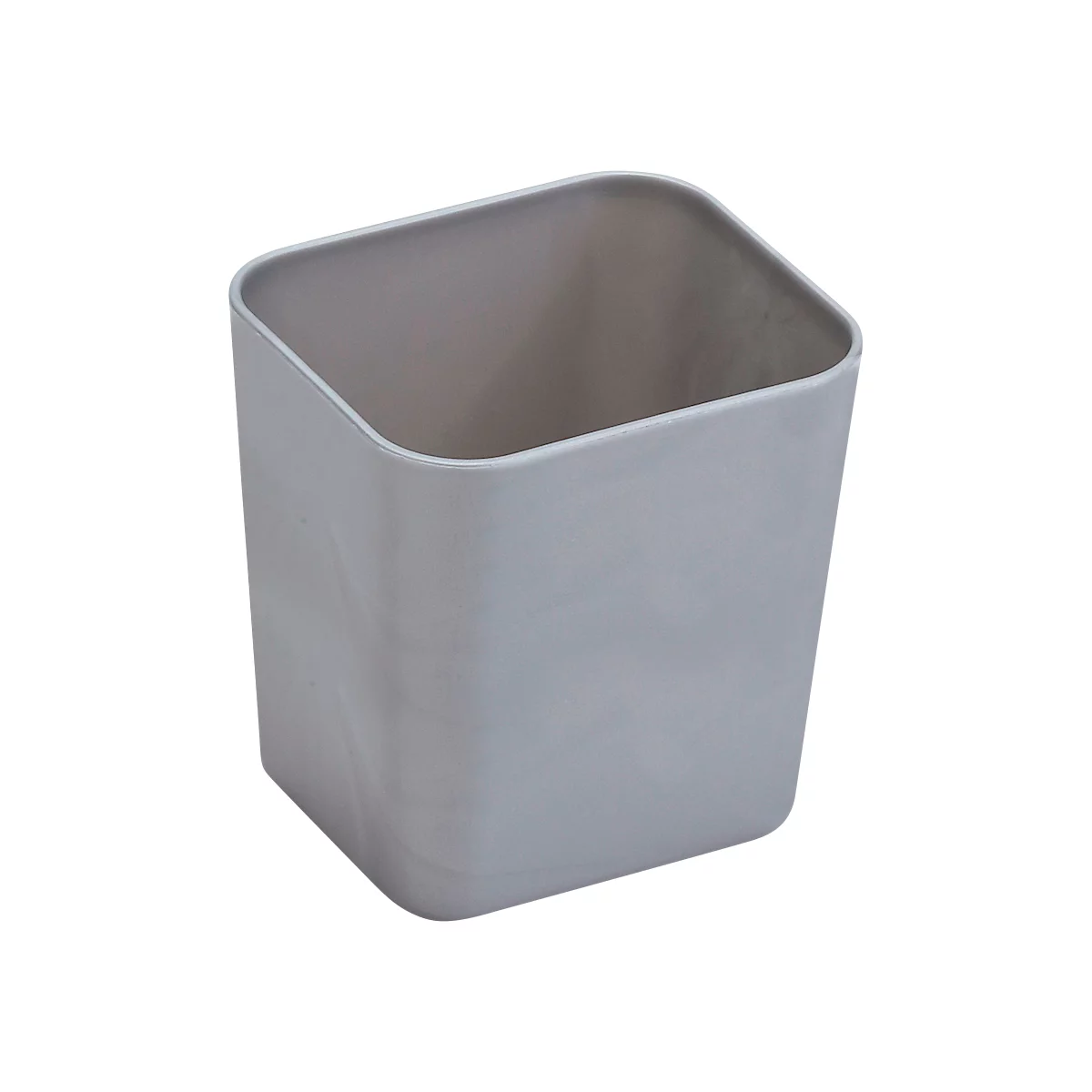 Récipient carré gris avec des coins arrondis.