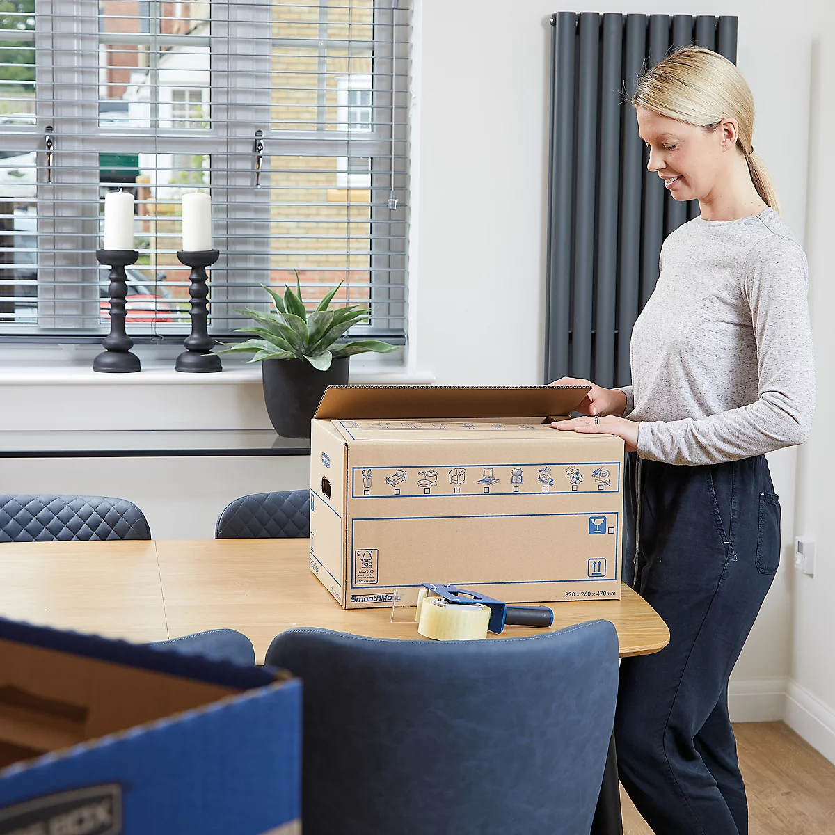 Boîte de déménagement SmoothMove FastFold Standard, carton ondulé en C, poignées, H 270 x L 320 x P 470 mm, 39 L, 10 pièces, marron