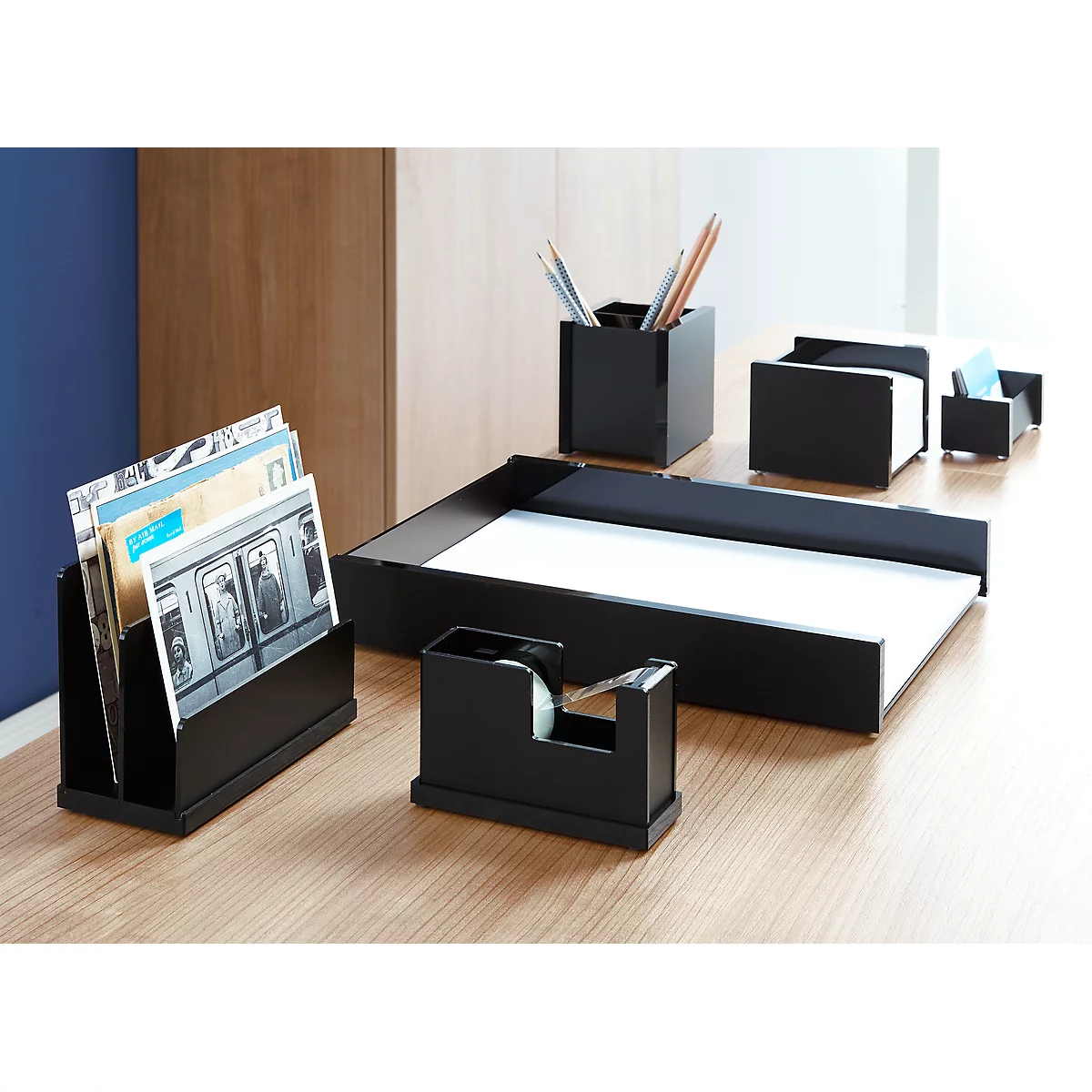 Boîte de notes Black Office WEDO, noir mat/brillant, avec 50 notes auto-adhésives
