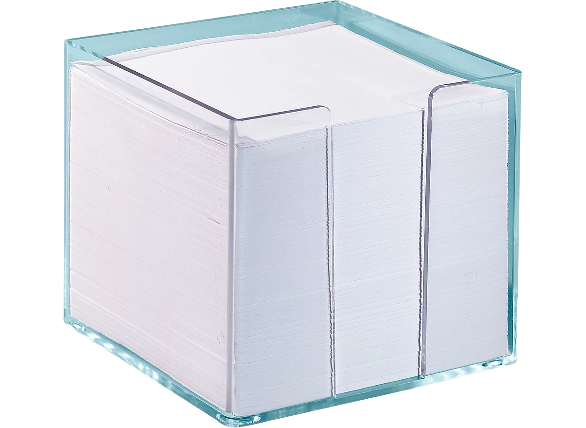 Boîte de notes, transparent, 95 x 95 x 95 mm, 700 feuilles, blanc