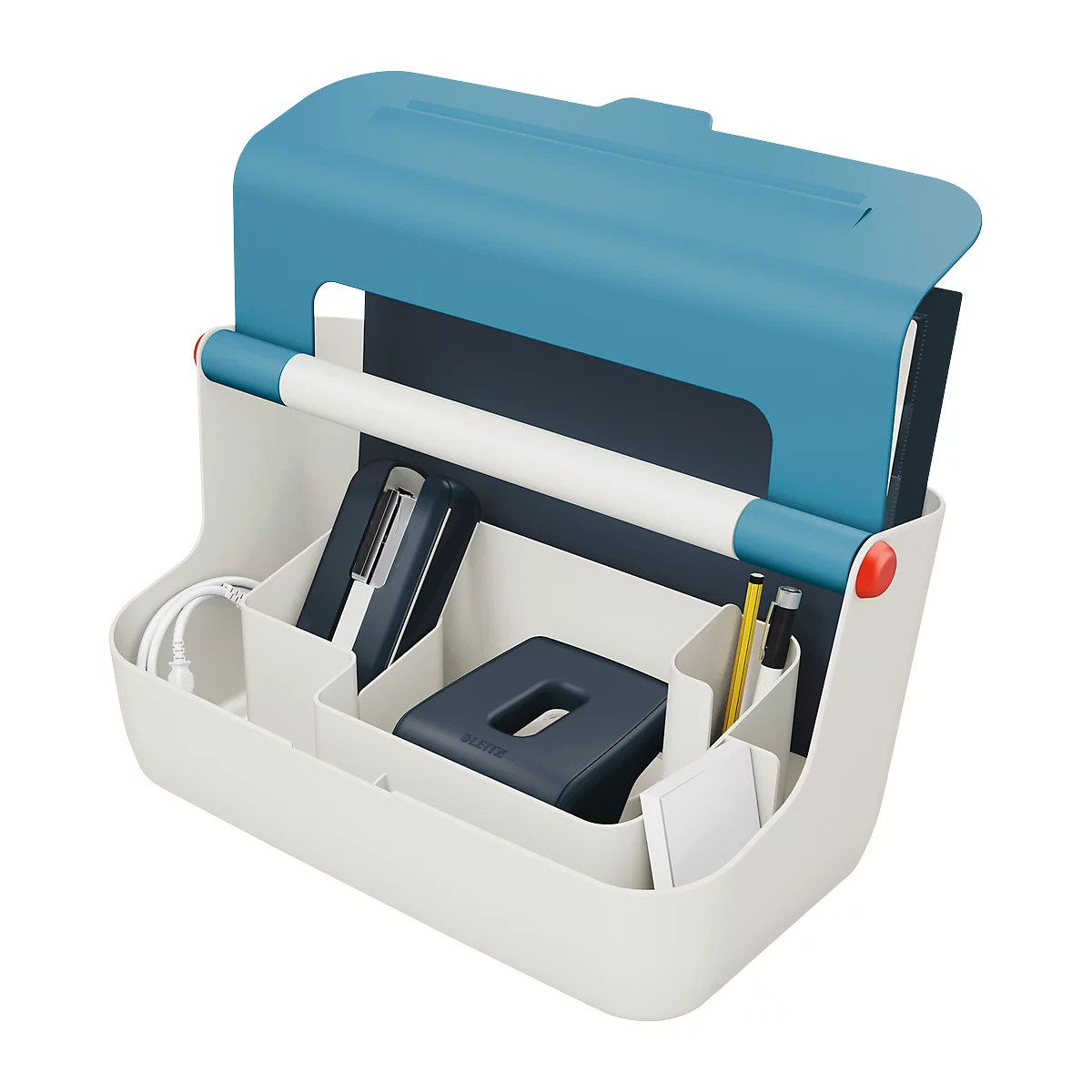 Boîte de rangement mobile Leitz® Cosy, poignée de transport et couvercle, jusqu'au format A4, bleu
