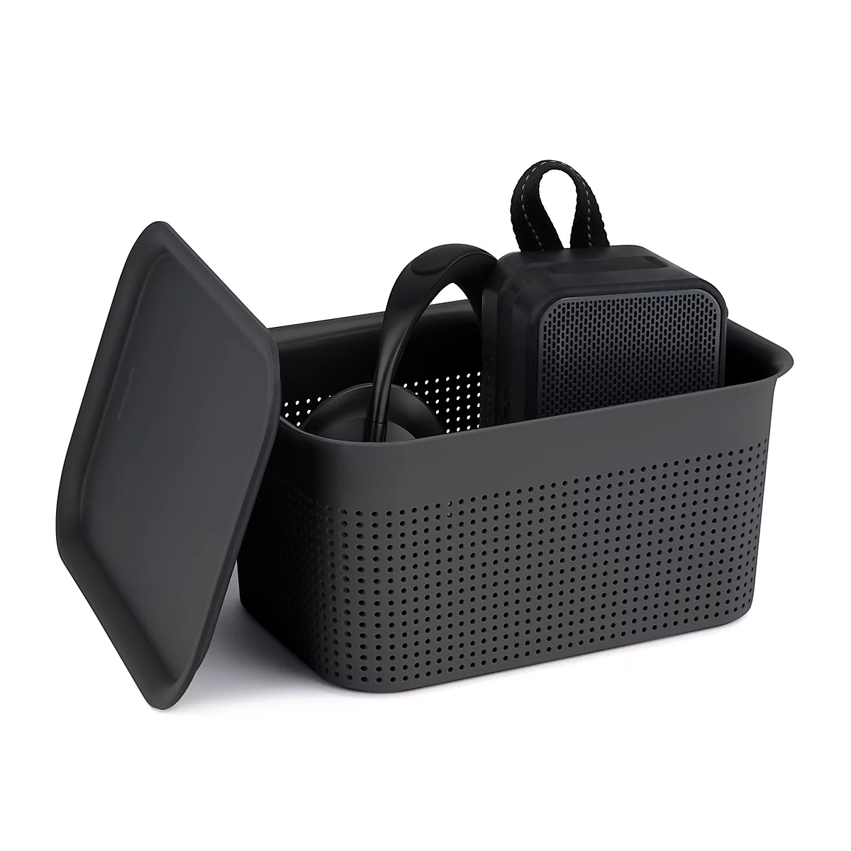 Boîte de rangement Rotho BRISEN, volume 4,5 l, structure perforée, empilable, sans couvercle, L 262 x l 180 x H 130 mm, PP recyclé, anthracite