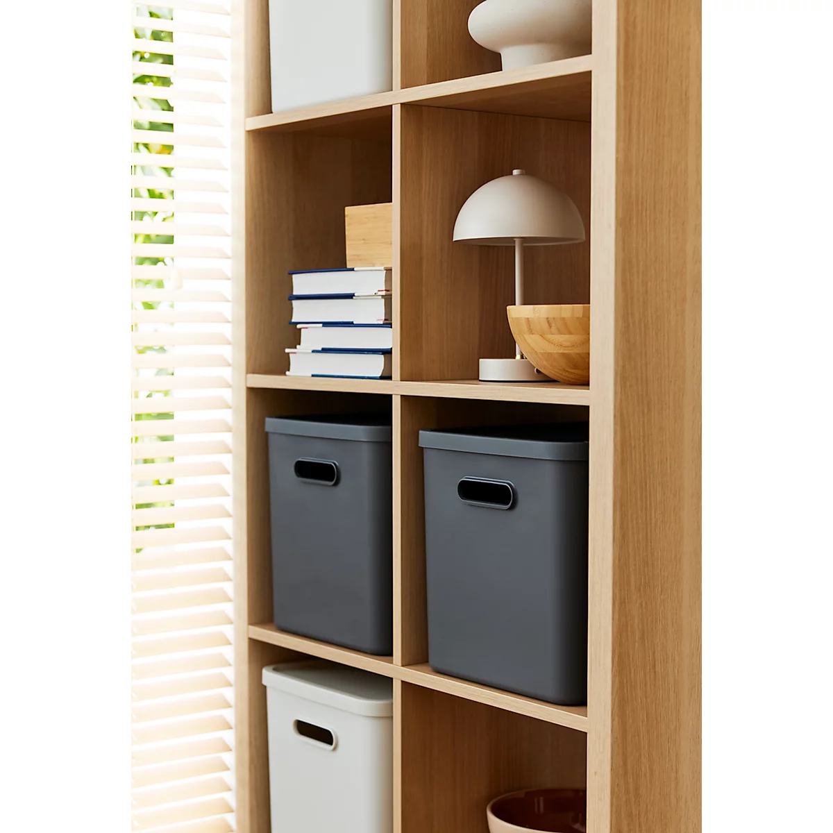 Boîte de transport Rotho Albula, volume 27 l, empilable, avec couvercle amovible et trous de préhension, L 370 x l 290 x H 295 mm, plastique recyclé, anthracite