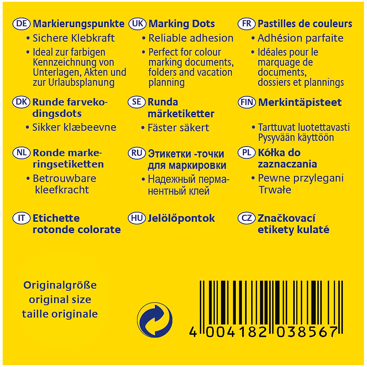Boîte distributrice pour points de marquage Avery Zweckform, adhésif permanent, diamètre 19 mm, jaune