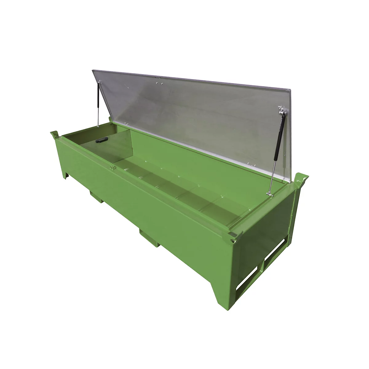 Boîte pour tubes fluorescents BAUER SL-N 220, en tôle d'acier, accessible aux fauteuils roulants, couvercle galvanisé, cloison amovible, L 2300 x P 800 x H 530 mm, vert