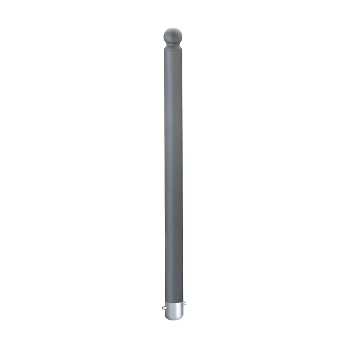 Producto en forma de cilindro, gris, con dos bordes plateados.