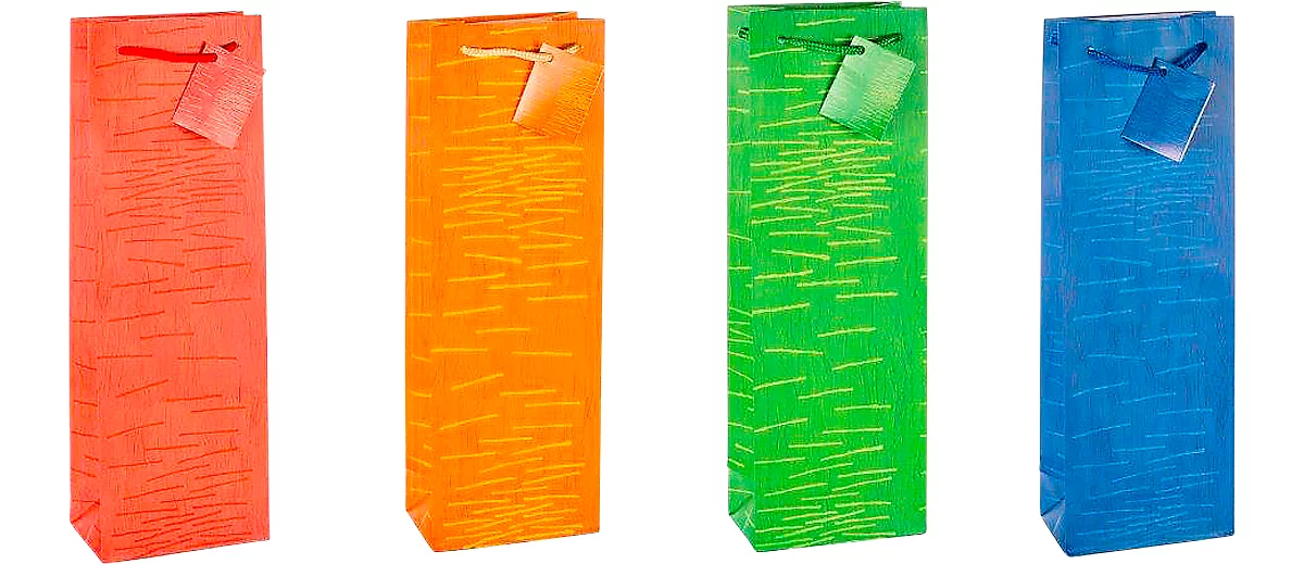 Bolsa de regalo TSI Laura, para botellas, 12 x 8 x 36 cm resistente a la rotura, juego de 12 colores surtidos,