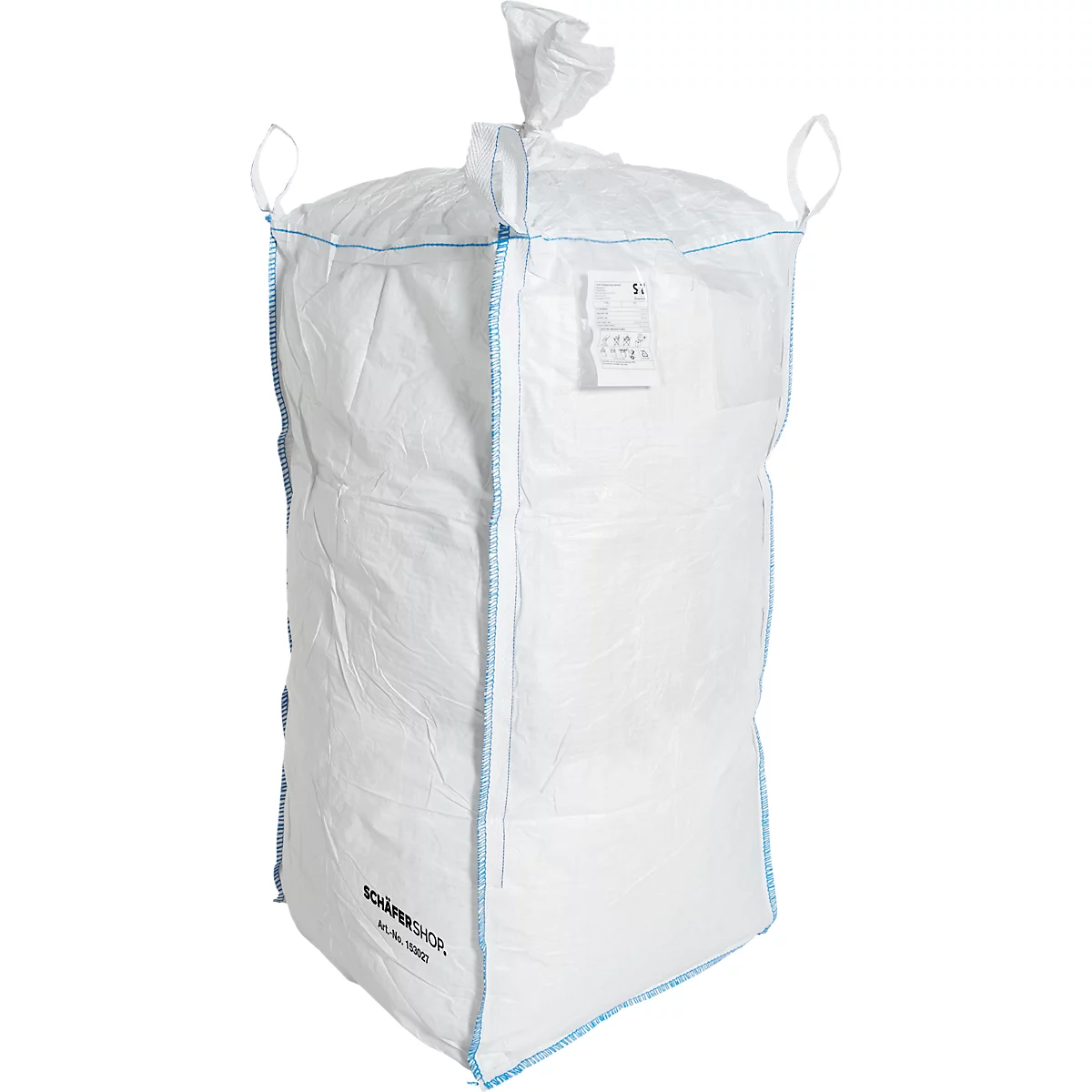 Bolsa para contenedores Schäfer Shop Genius Big Bag, con entrada/salida, hasta 1,25 t, 4 lazos de elevación, 1 pieza, ancho 900 x fondo 900 x alto 1750 mm, blanco