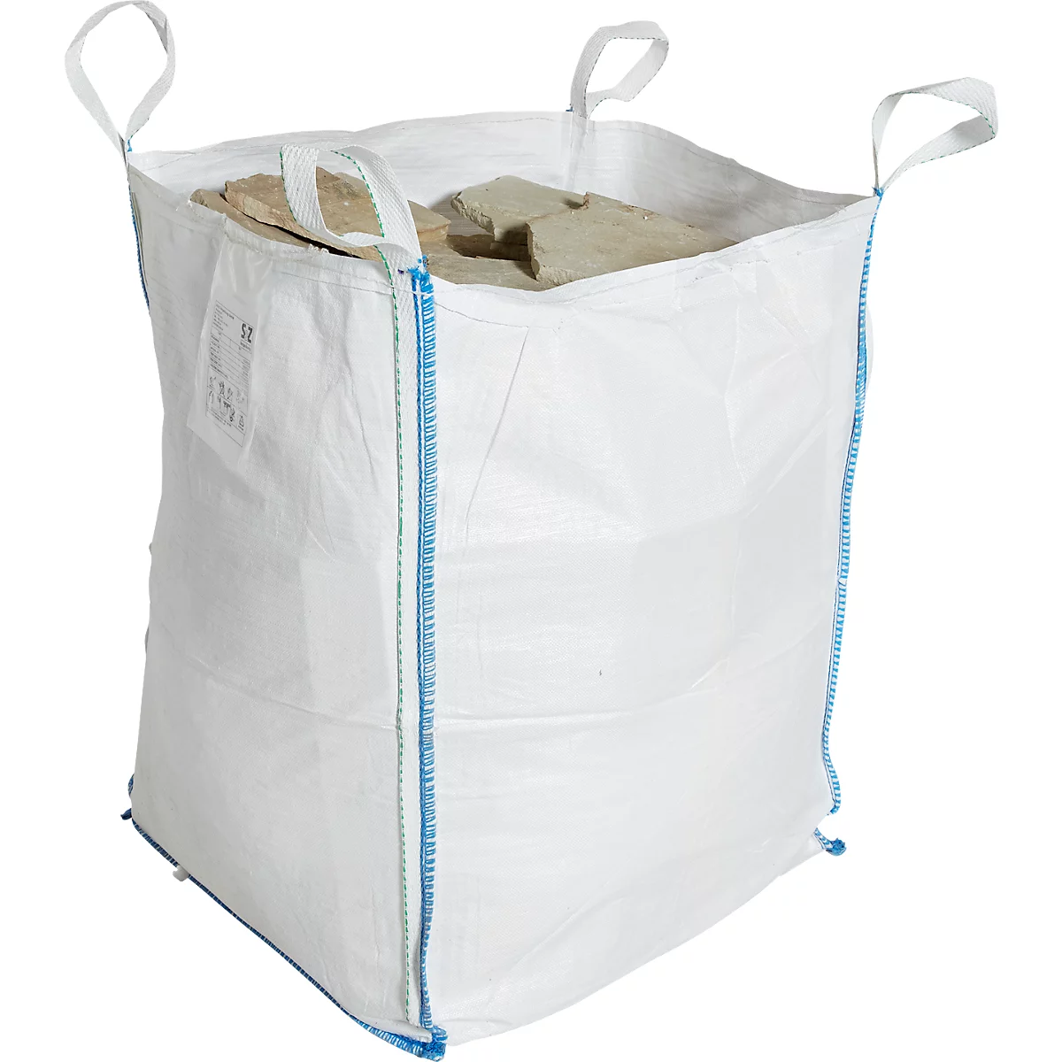 Bolsa para contenedores Schäfer Shop Genius Big Bag, con entrada/salida, hasta 1,25 t, 4 lazos de elevación, 5 piezas, ancho 900 x fondo 900 x alto 1750 mm, blanco