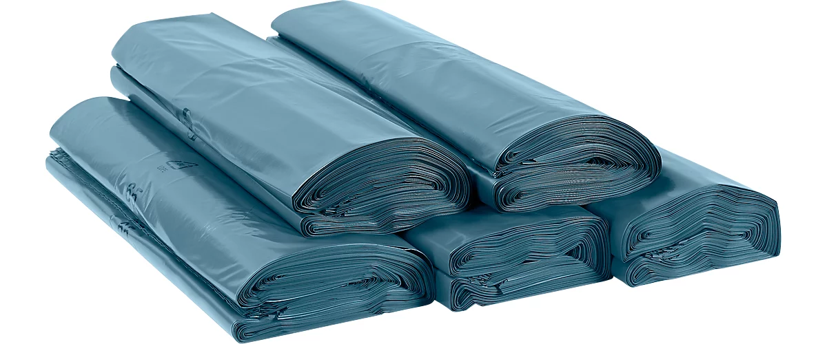 Bolsas de basura Deiss Premium, 120 L, resistentes al desgarro, LDPE reciclado, 100 p., azul