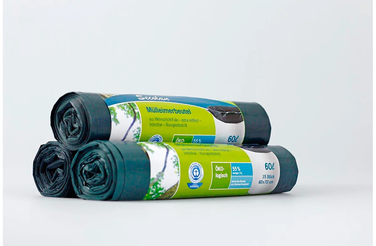 Bolsas de basura Secolan®, material polietileno reciclado, 60 litros, verde, 15 unidades