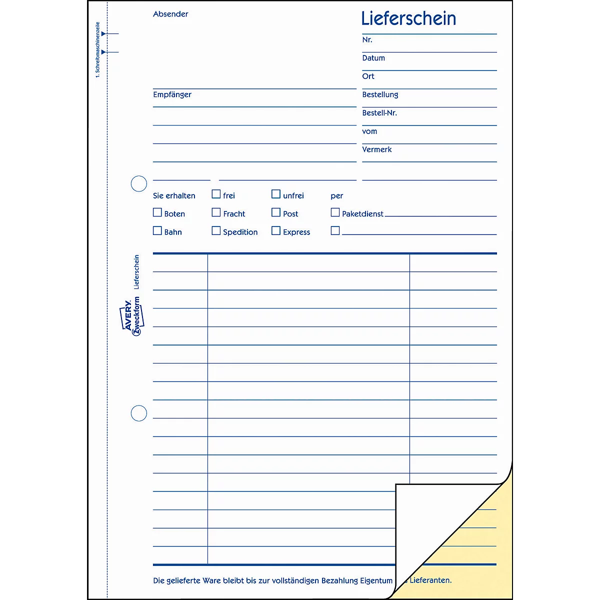 Bon de livraison Avery Zweckform 1720-10, format A5, 10 livrets de 2 x 40 feuilles, papier FSC®, blanc/jaune