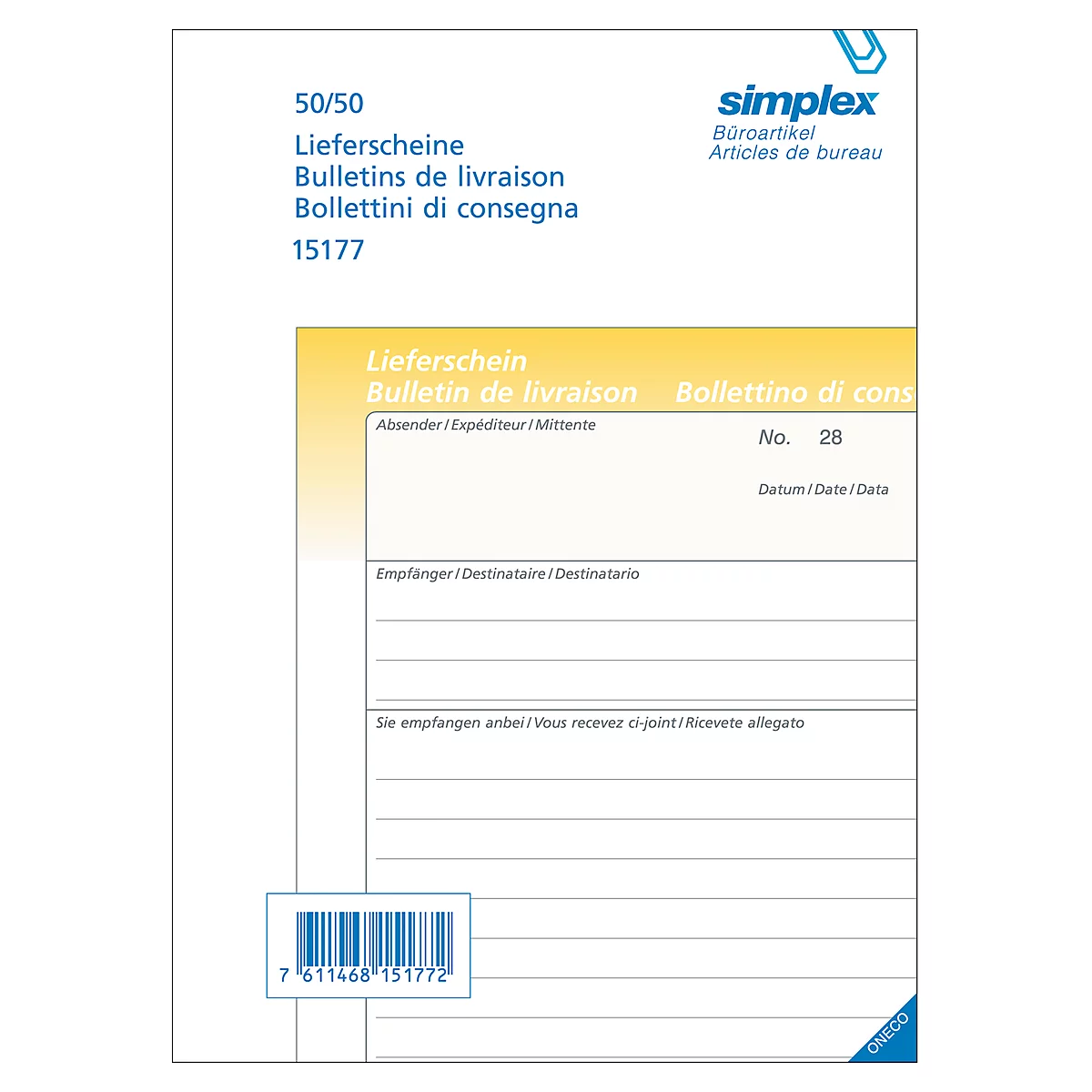 Bons de livraison Oneco, A5, jaune/blanc, 5 blocs