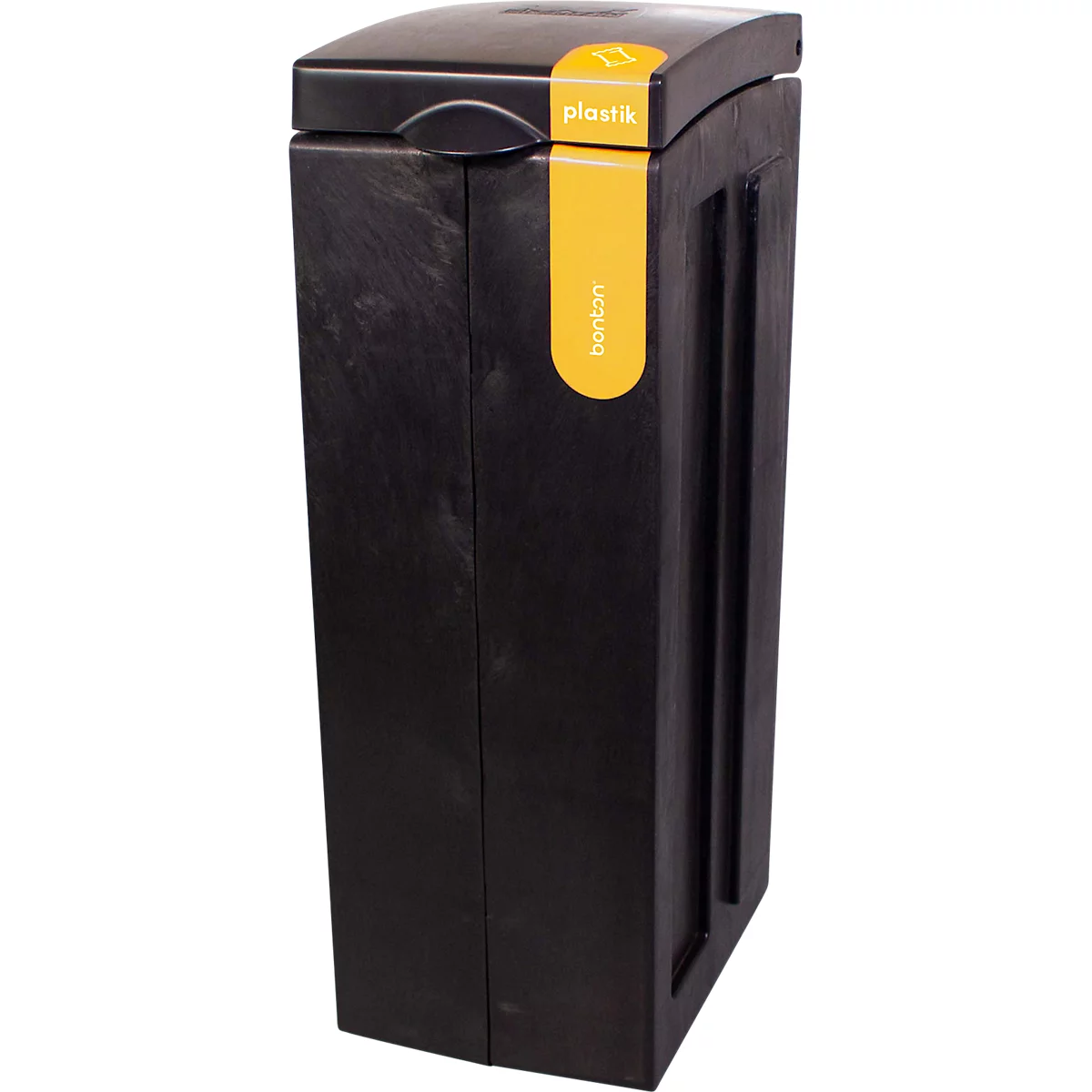 BonTon Système de tri des déchets plastique, 70 litres, polypropylène recyclé, design unique, L 280 x P 430 x H 771 mm, jaune/gris