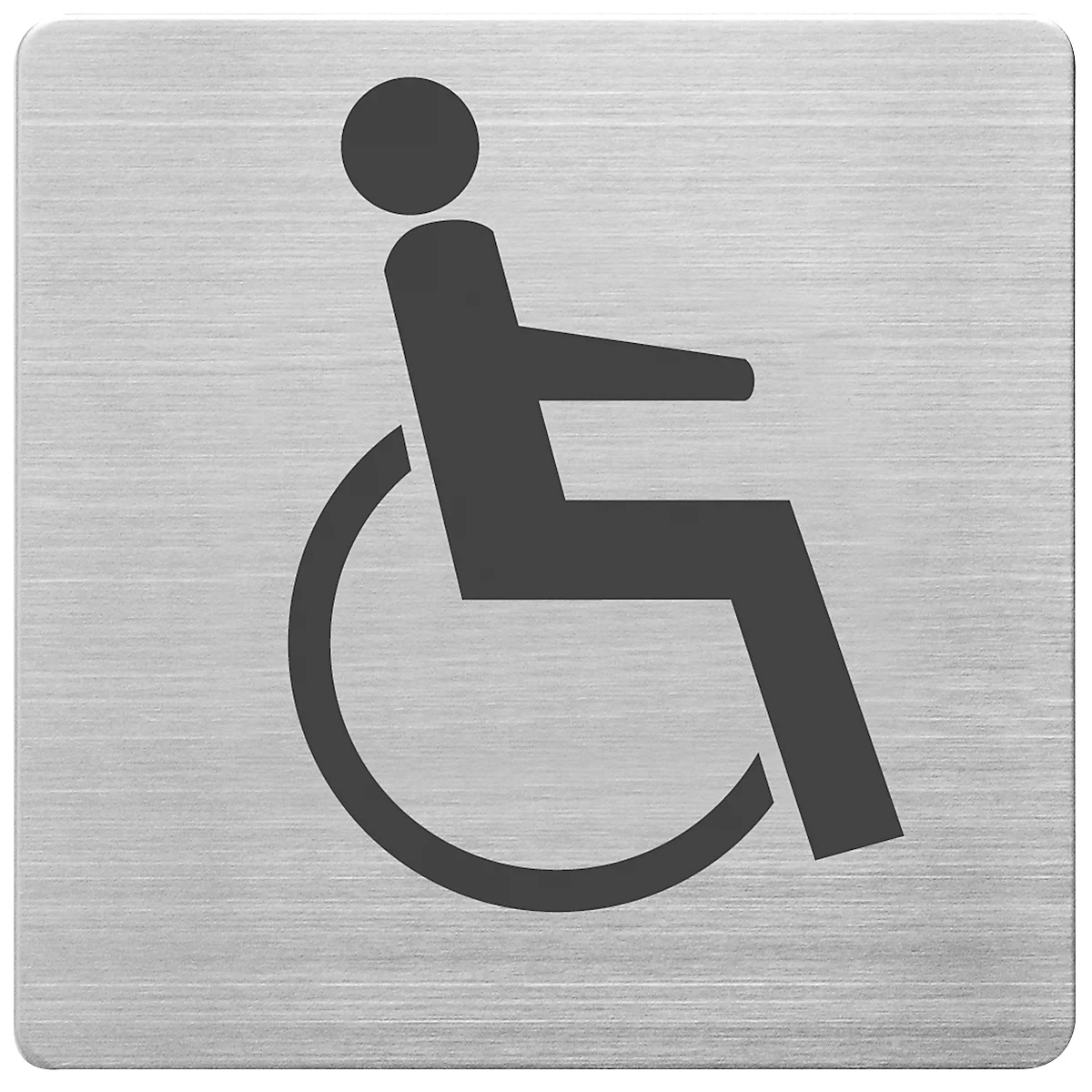 Grijs pictogram met een rolstoelgebruiker in een vierkante vorm.
