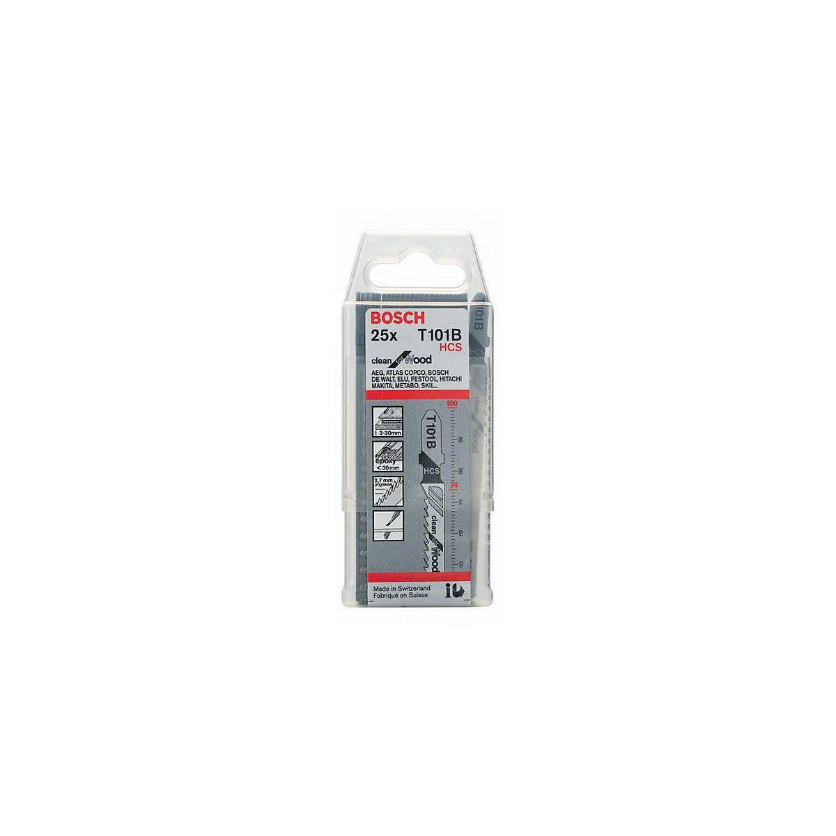 BOSCH decoupeerzaagblad T 101 B, HCS-staal, L 100 mm, tandsteek 2,7 mm, geslepen, voor hout &amp; kunststof, 25 stuks