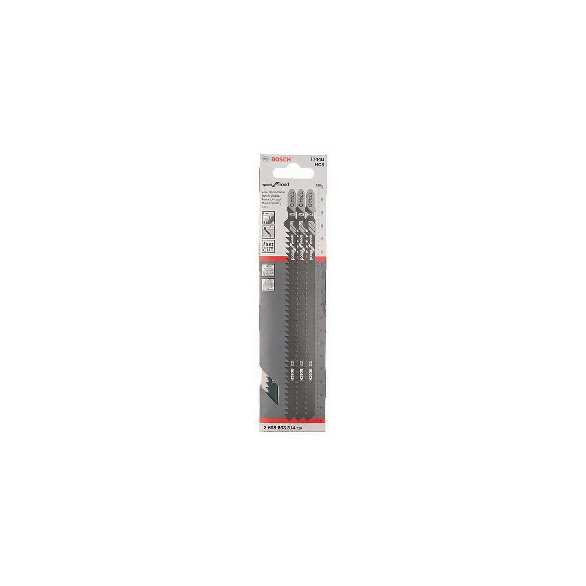 BOSCH decoupeerzaagblad T 744 D, HCS, L 180 mm, tandsteek 4 mm, set/geslepen, 3 stuks
